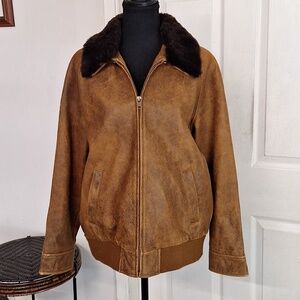 Isabella Bird Coat Large Brown Leather Pockets Zip Up Bomber Jacket
